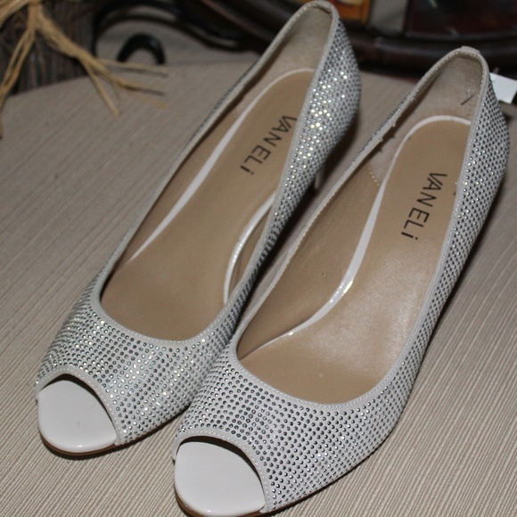 Vaneli Shoes - ⭐️CLEARANCE SALE⭐️Silver Studded Leather Open Toe Pumps